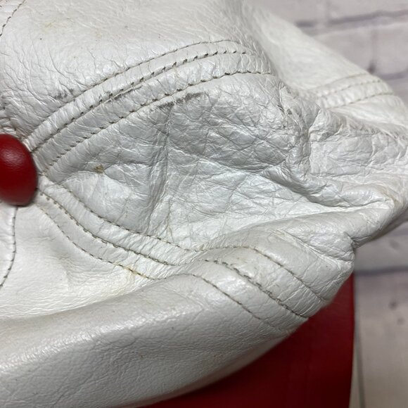 Vintage Leather Hat Strap Back White Red SL Oilfield Construction - Sweat Stains - Picture 7 of 12
